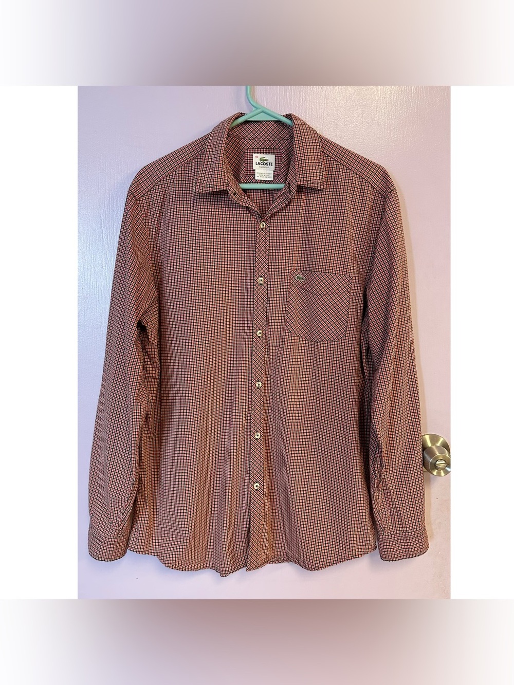Lacoste Classic Fit 100% Cotton Long Sleeve Collar Shirt Size 40
